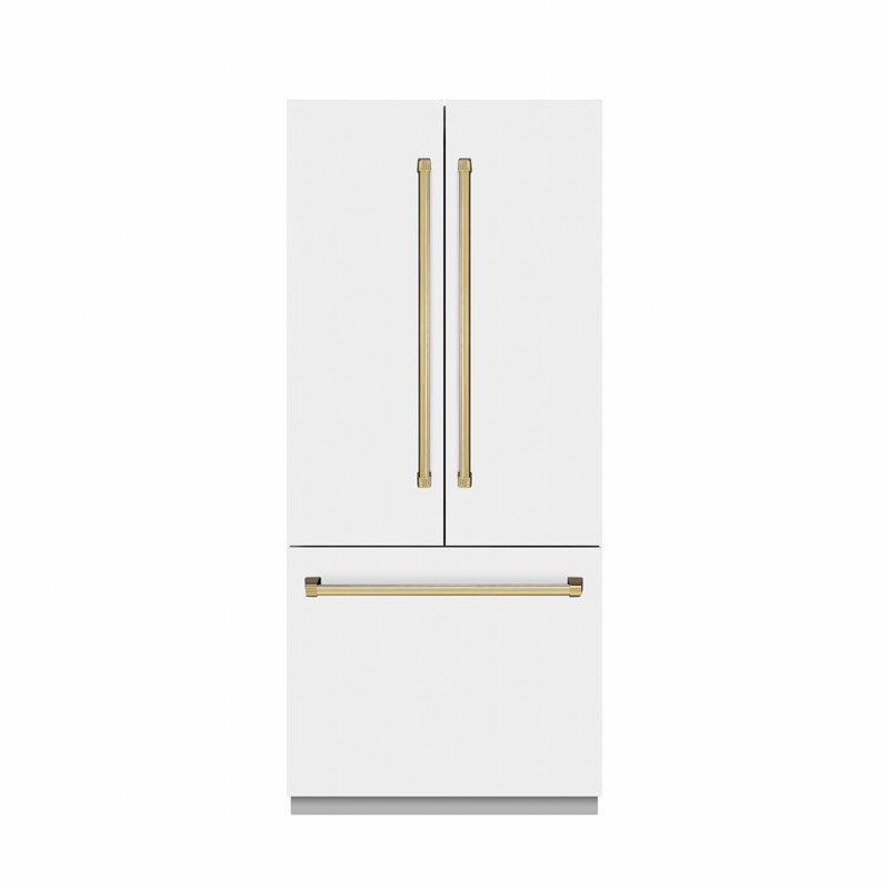 ZLINE Autograph Edition 36 in. 19.6 cu. ft. French Door Built-In Bottom Freezer Refrigerator with Water Dispenser and Ice Maker in Stainless Steel with Graphite Gray Interior and Accents