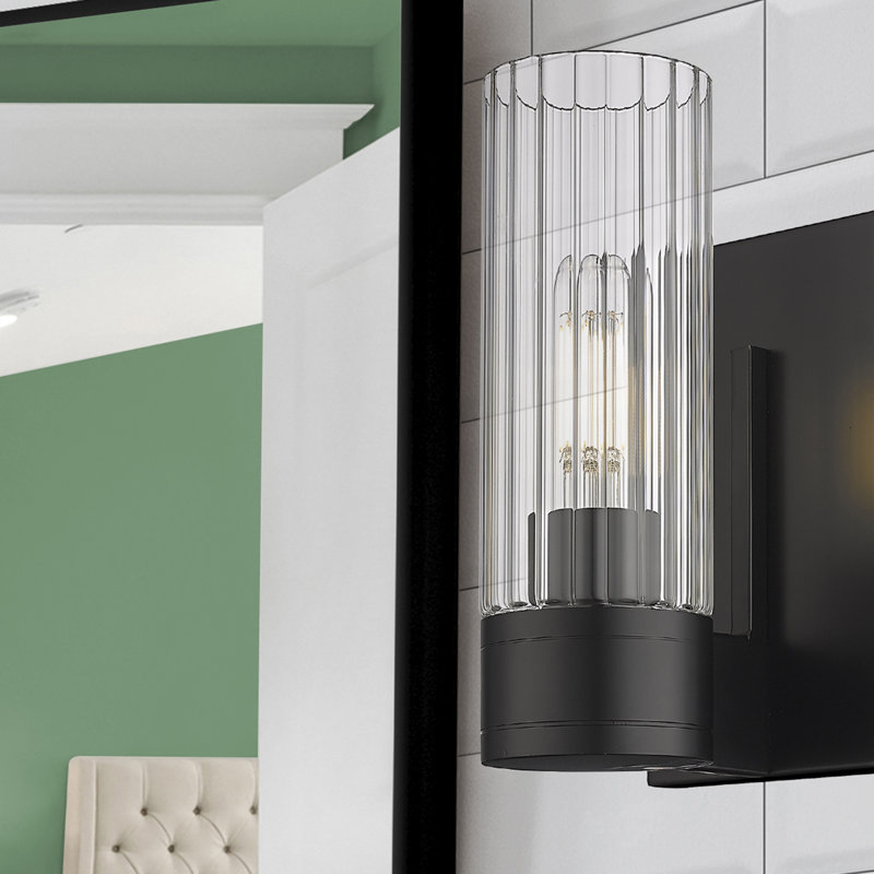 Loreatha Steel Armed Sconce, Clear, 9.5" H x 5.5" W x 3.13" D, Matte Black