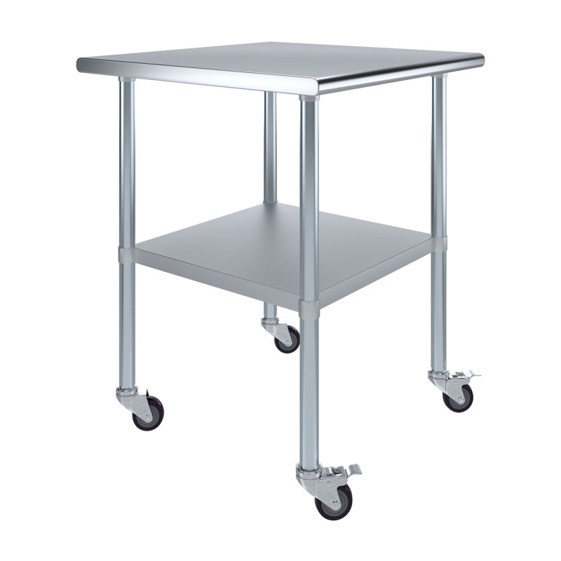 Table de préparation à roulettes express en acier inoxydable H 35 po x L 30 po x P 24 po avec tablette réglable et roulettes verrouillables Express KitchQuip