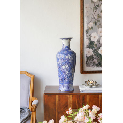 D9.1x24.4" Blue And White Porcelain Vase