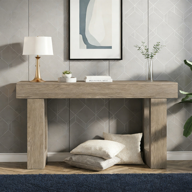 Table de canapé en bois, console de 63 pouces pour entrée, Gris