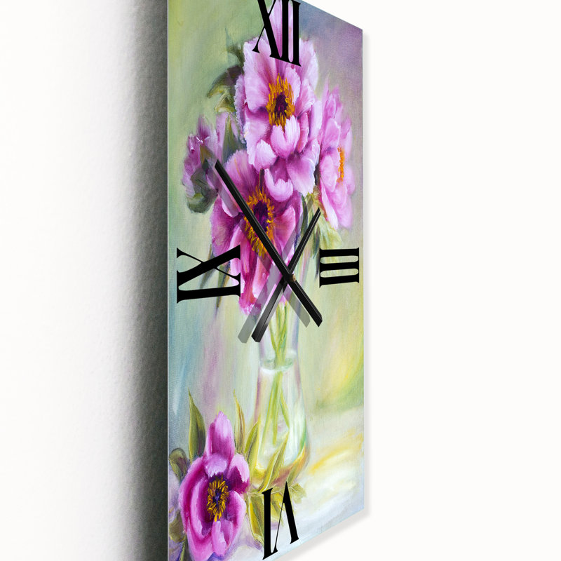 Horloge murale traditionnelle pivoines dans un vase, Grand