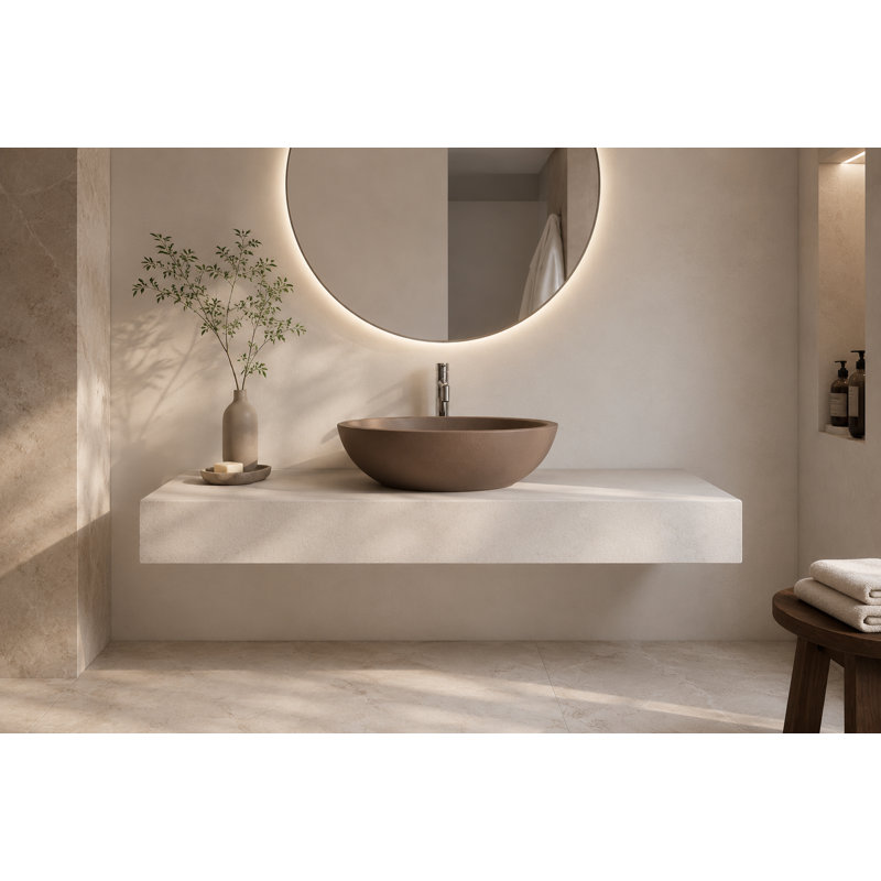 Lavabo de salle de bain vasque ovale 24 "x 13,8" en béton brun, Brun