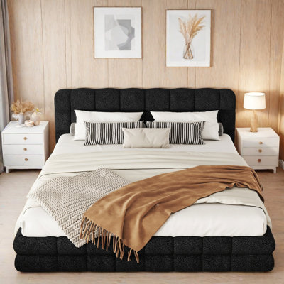 Upholstered Platform Bed With Velvet Fabric