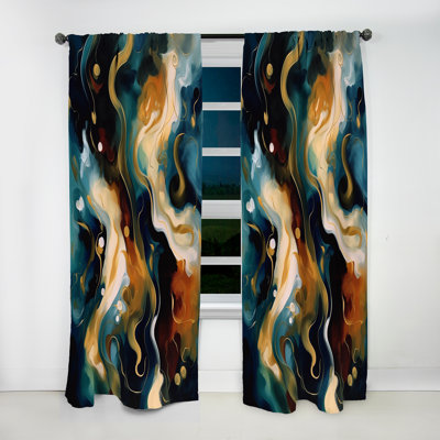 Kettil - Blue And Yellow Marble Liquid Ink II - Abstract Marble Curtain - Velvet Room Darkening - 1 panel