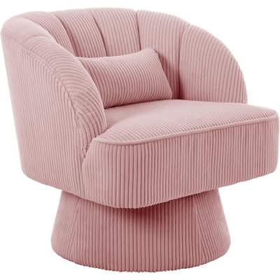 4 pièces Fauteuil d'appoint pivotant sur 360 ° 4PCS, fauteuil rembourré en velours côtelé avec dossier à pétales et coussin lombaire pour le salon, la chambre et le bureau, rose