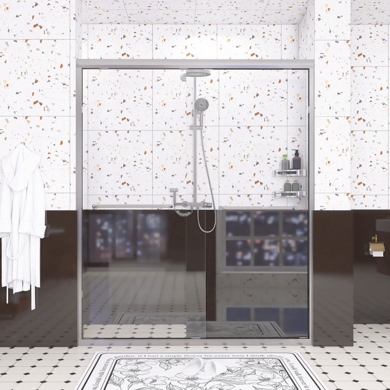 Aluminum Frame Double Sliding Shower Door, Brushed Nickel