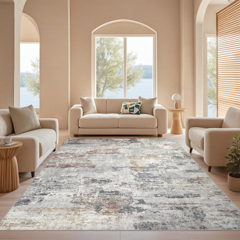 Tapis bohème neutre lavable Dagmar, Grey;Orange, Rectangle 10 pi x 14 pi