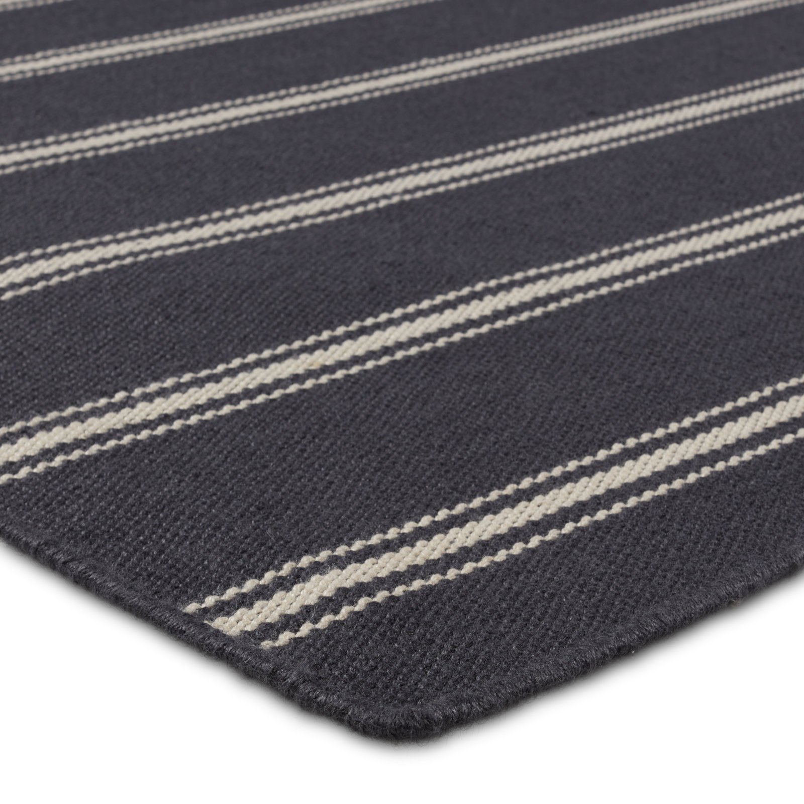 Edora Navy Ivory Hand-Loomed Striped Outdoor Rug, Runner 3' x 8'
