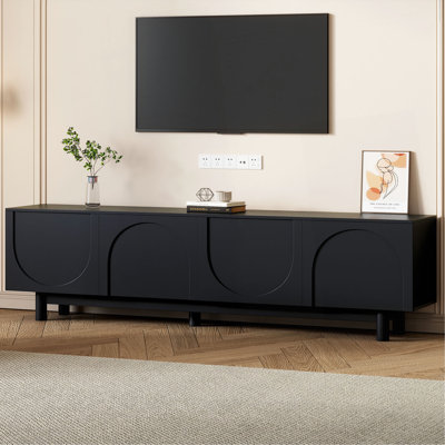Graceful TV Stand With Arch Cabinets For Tvs Up To 78'', Minimalist Entertainment Center With Solid Wood Legs, Practical Media Console With Adjustable Shelves For Living Room