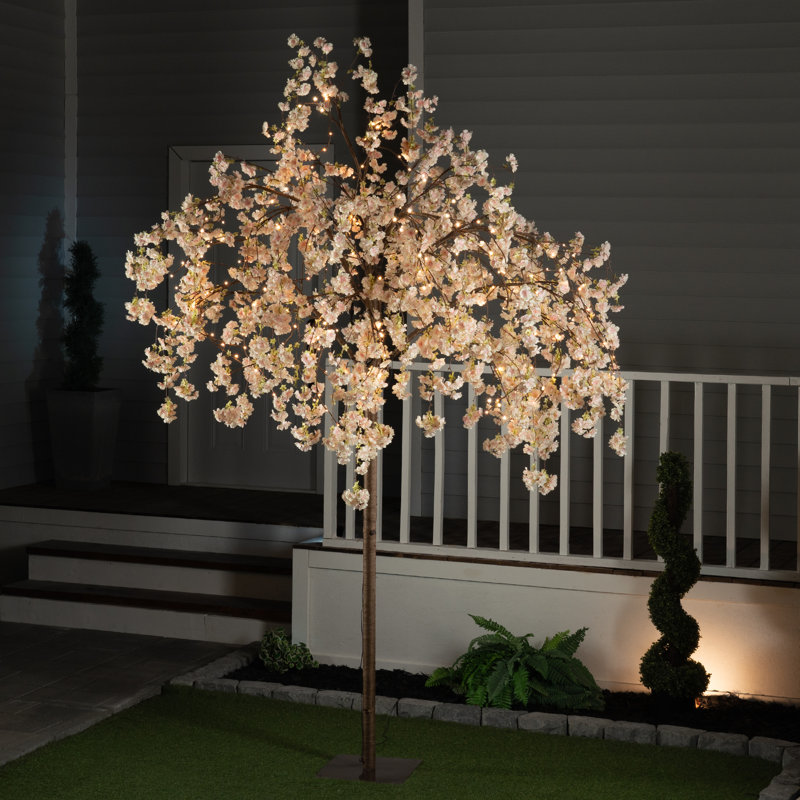 Cerisier en fleurs avec lumières DEL, H 98,5 po x l 70,87 po x P 7,87 po, Rose chaud