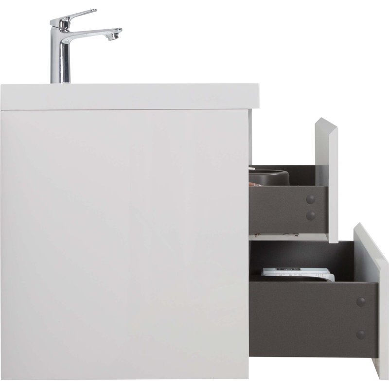 Meuble-lavabo flottant avec lavabo, meuble-lavabo mural moderne avec lavabo en résine et tiroirs à fermeture en douceur