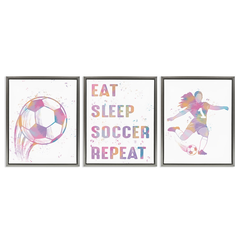 Ensemble de cadres flottants 3 pièces Minimal Pastel Soccer, design par Marcus Prime, H 21 po x l 17 po