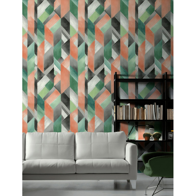 Papier peint géométrique aquarelle, adhésif mural moderne
