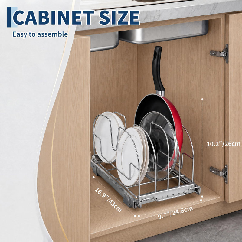 Organiseur coulissant pour placard – 8 séparateurs réglables, rangement coulissant chromé robuste – Porte-plateau en acier inoxydable antirouille pour planches à découper et plaques à pâtisserie – 40 cm