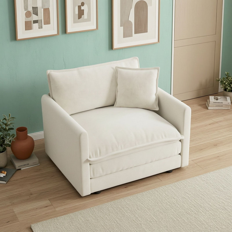 Upholstered Chenille Armchair, White