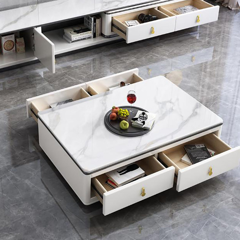 Modern simple floor slab coffee table, 15" H x 47.2" L x 25.6" W, White