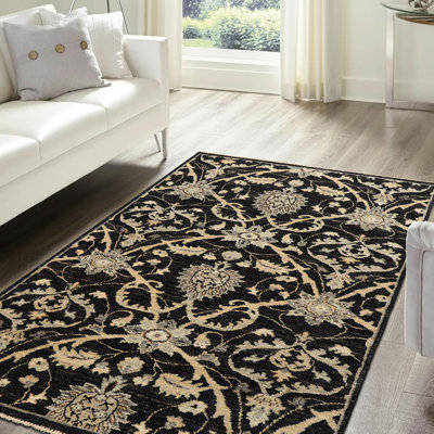 3'1''x5 Hand Knotted Wool Charcoal, Beige Transitional 150 KPSI Rug