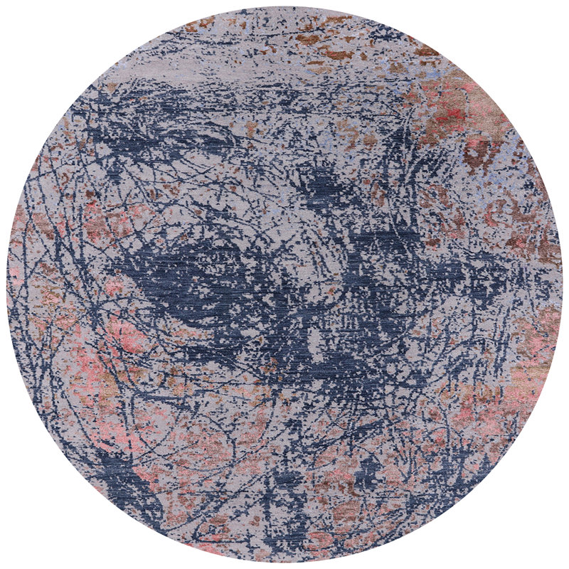 Tapis abstrait bleu marine / brun, Rond 3 pi