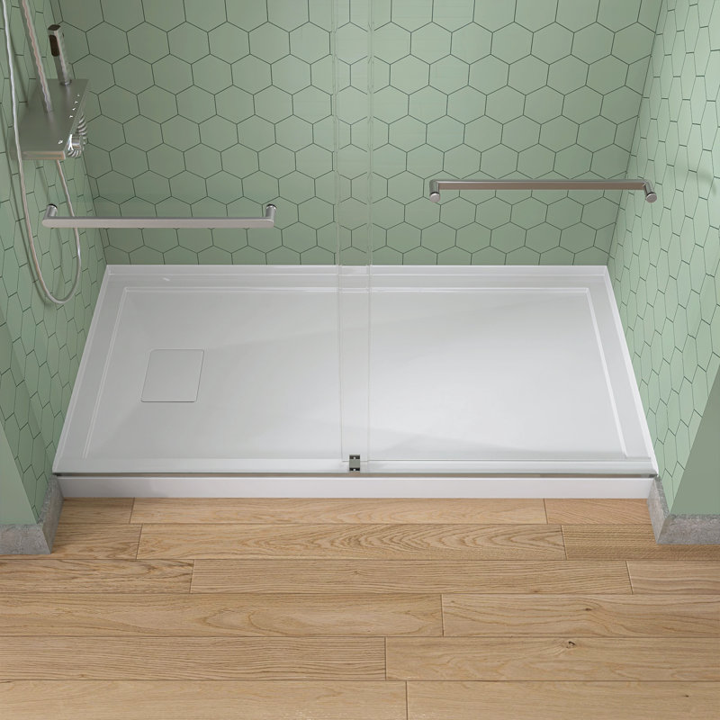 60" L x 36" W White Acrylic Shower Base for Three-Wall Alcove with Left Drain & Magnetic Cover, Hassle-Free Cleaning