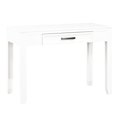 2-tone Writing Desk With Storage Drawer, White And Metallic Grey For Home Bearing Glides, Wood Furniture Office Room