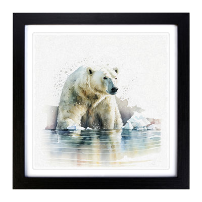 Polar Bear Watercolour - Single Picture Frame Print on Wood