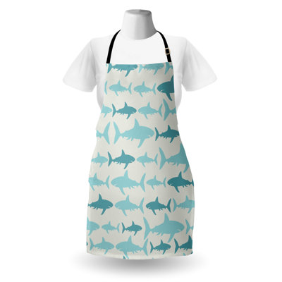 East Urban Home Ocean Apron Unisex Swimming Sharks in Sea Adult Size Turquoise Beige Teal