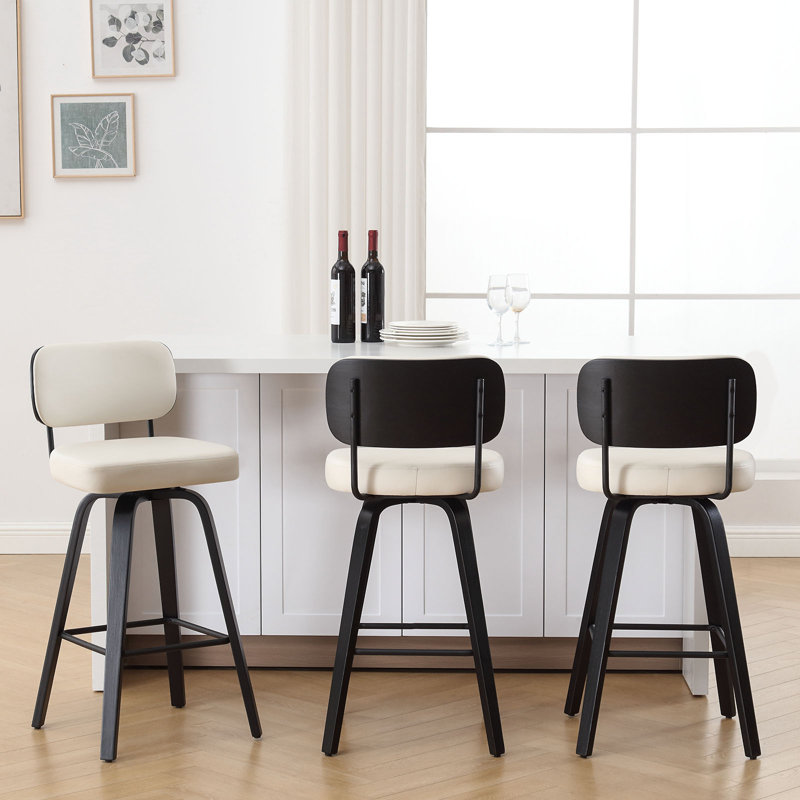 Tabouret de bar et de comptoir pivotant Loranza, Blanc, Tabouret de comptoir (siège d'une hauteur de 26 p, Noir