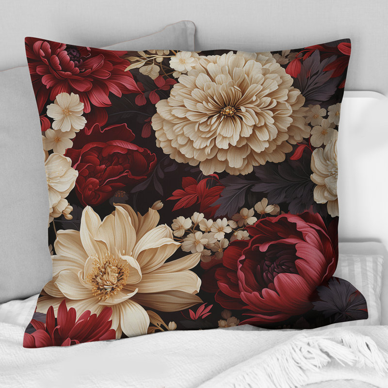 Coussin décoratif à motif floral pivoines Renaissance II II - imprimé floral, H 16 po x l 16 po