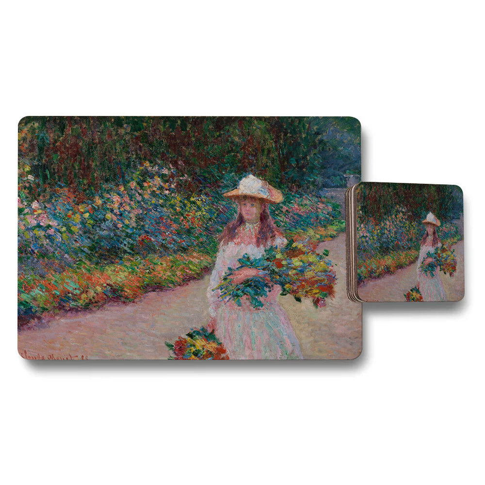 Impressionist Garden Woman With Bouquet Placemats Coaster Set