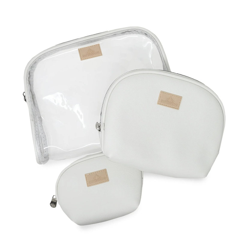 Havana Arch 3-PC Makeup Bag Set with Large Spacious Clear Pouch Organizer, Water Resistant Exterior, White