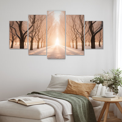 Soleil à travers les arbres d'hiver - ensemble de 5 pièces d'art mural arbre
