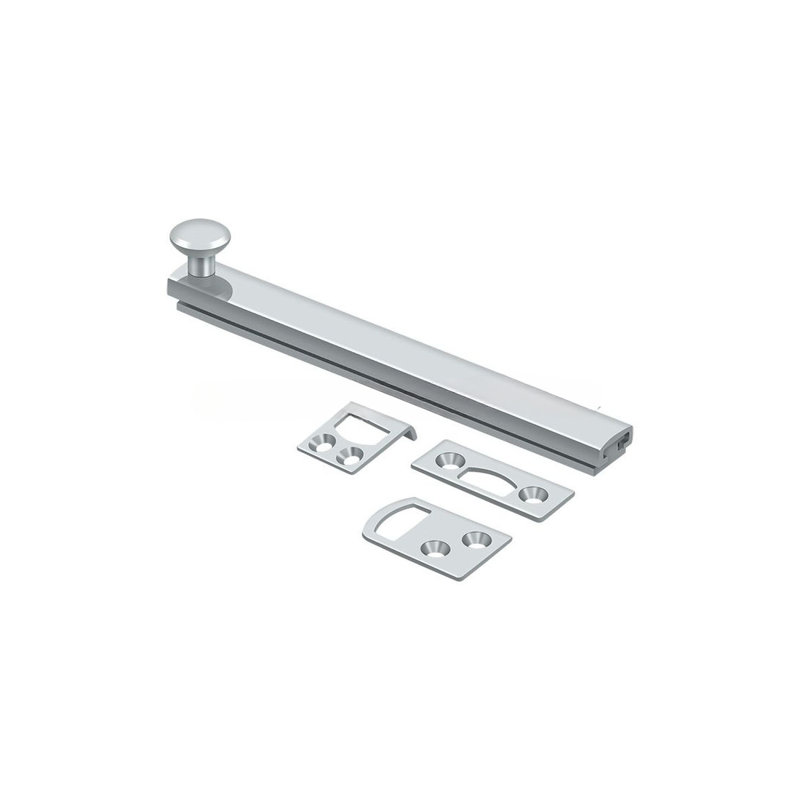 Brass Latch/Catch/Bolt, Polished Chrome, 1.9375" H x 6" W x 1.5625" D