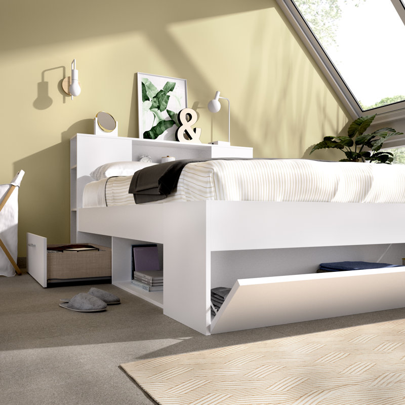 Evvy Drawers Bed, 140 x 190 cm, White