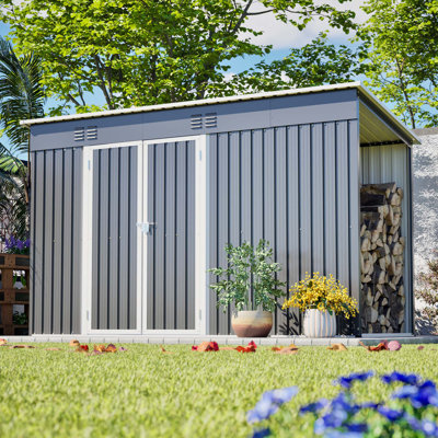 Remise de rangement extérieure en métal 10 pi x 4 pi pour porte de jardin verrouillable avec cadre de plancher