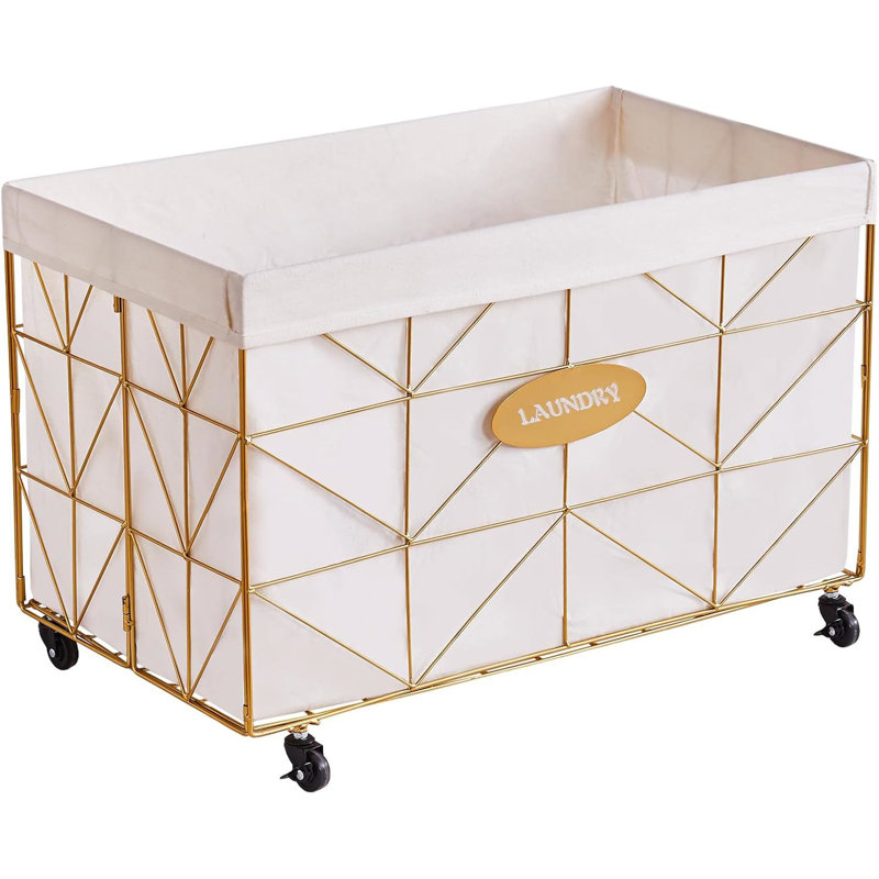 Collapsible Rolling Laundry Hamper, Gold, 20.4" H x 30" W x 17.3" D