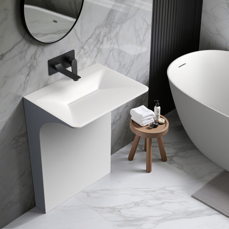 33.2'' Tall Solid Surface Pedestal Sink,White Bathroom Sink
