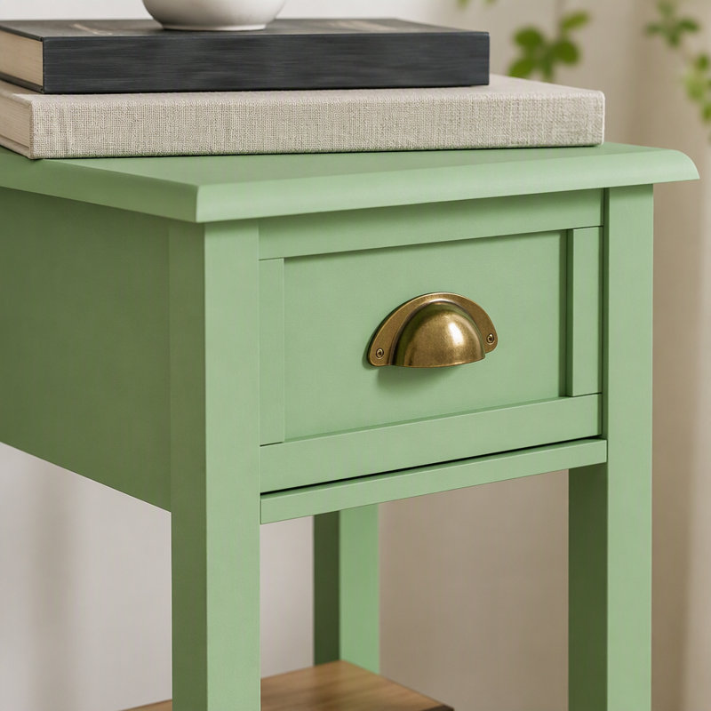 Table d'appoint étroite avec tiroir et tablette inférieure, table de chevet mince pour petits espaces, gris-vert