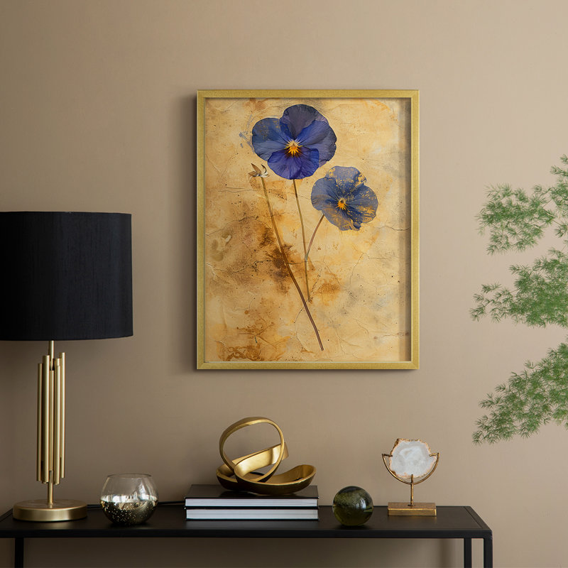 FLORAL Series XXXVI - reproduction encadrée de qualité supérieure - prête à être accrochée - aucun clou requis, Doré
