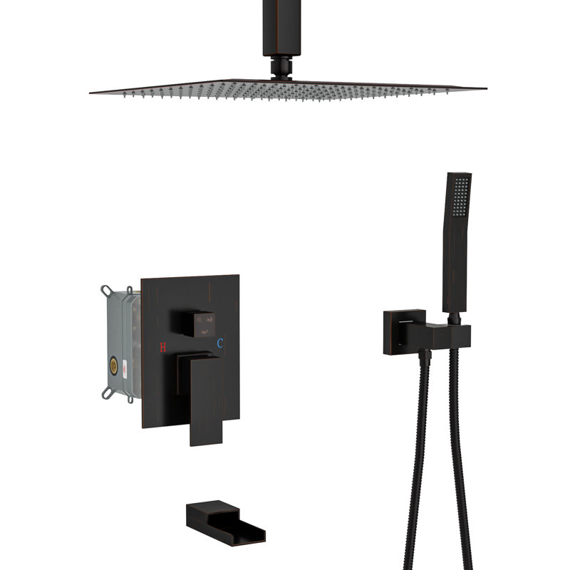Douche de plafond avec bec de baignoire en cascade et entrée de trou en bronze huilé à un trou, Bronze huilé
