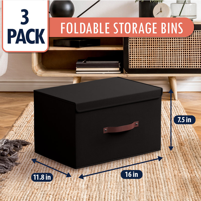 Ensemble de boîtes pliables en tissu, Noir, H 7,5 po x l 11,8 po x P 16,5 po
