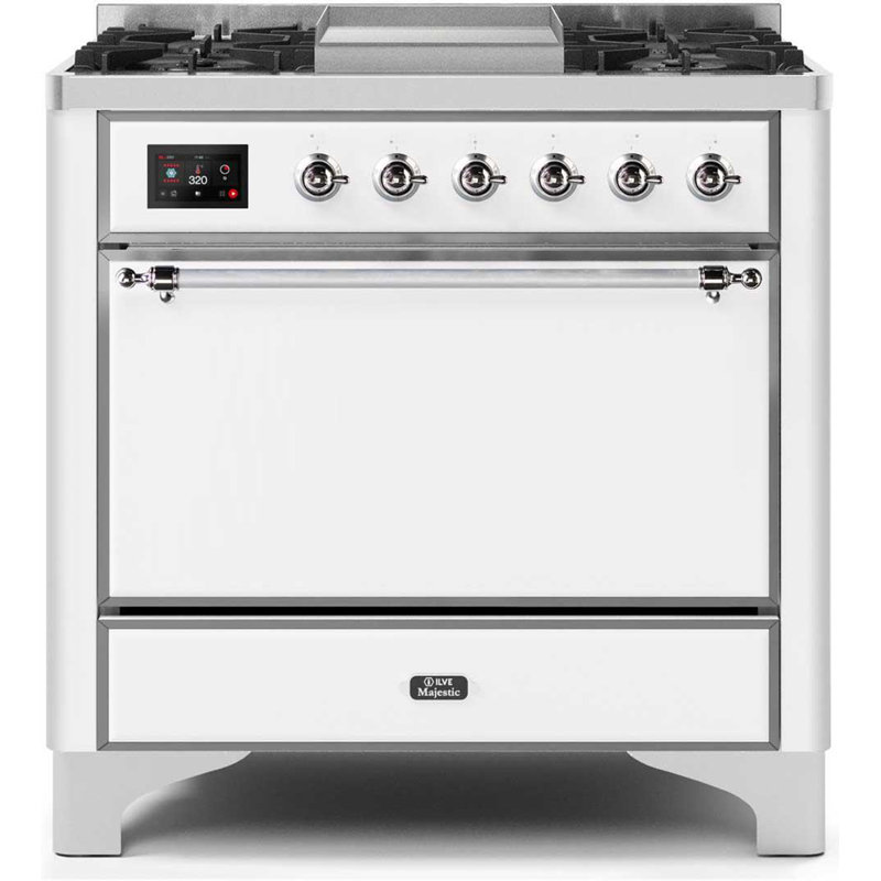 Majestic II 36" 3.5 cu.ft. Freestanding Dual Fuel with Griddle and Convection Oven, Natural Gas, Glossy Black/Brass