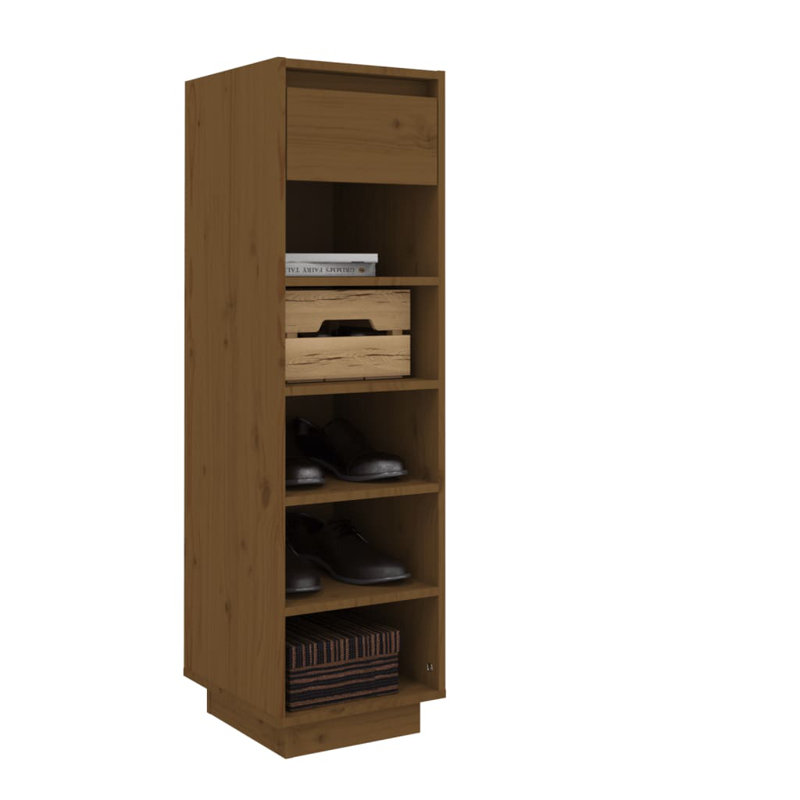 Union 5 Pair Solid Wood Shoe Storage Cabinet, Honey Brown