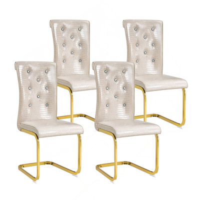 Ensemble de 2 chaises de salle à manger rembourrées en peau d'alligator rétro, avec des boucles en cristal et du similicuir, une touche d'élégance et de mystère pour la salle à manger