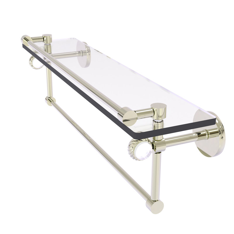 Margolis Glass Bracket Shelf with Towel Bar, Polished Nickel, 6.7" H x 22" W x 5.8" D