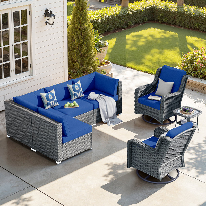 6 - Person Patio Conversation Set, Navy Blue, No