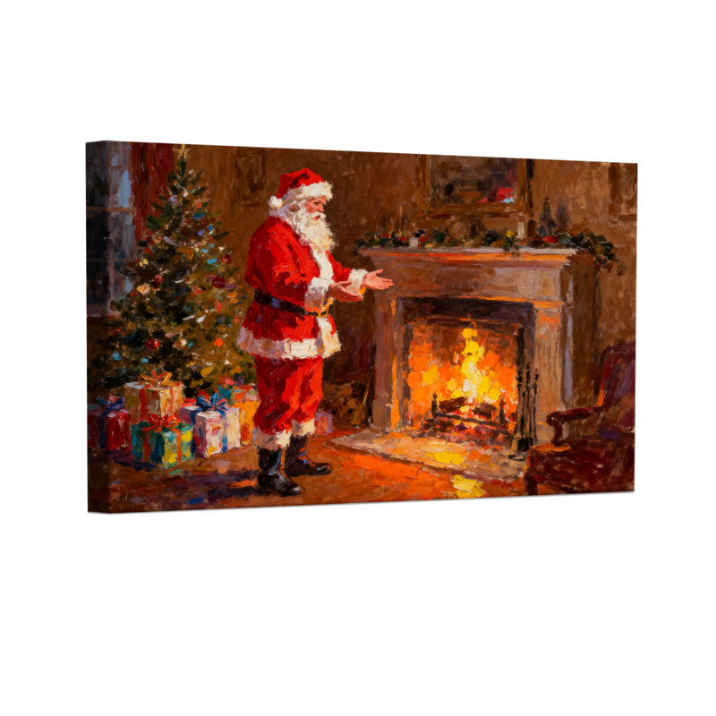 Ensemble de 3 impressions sur toile de Noël, père Noël par foyer avec arbre et cadeaux, H 24 po x l 36 po