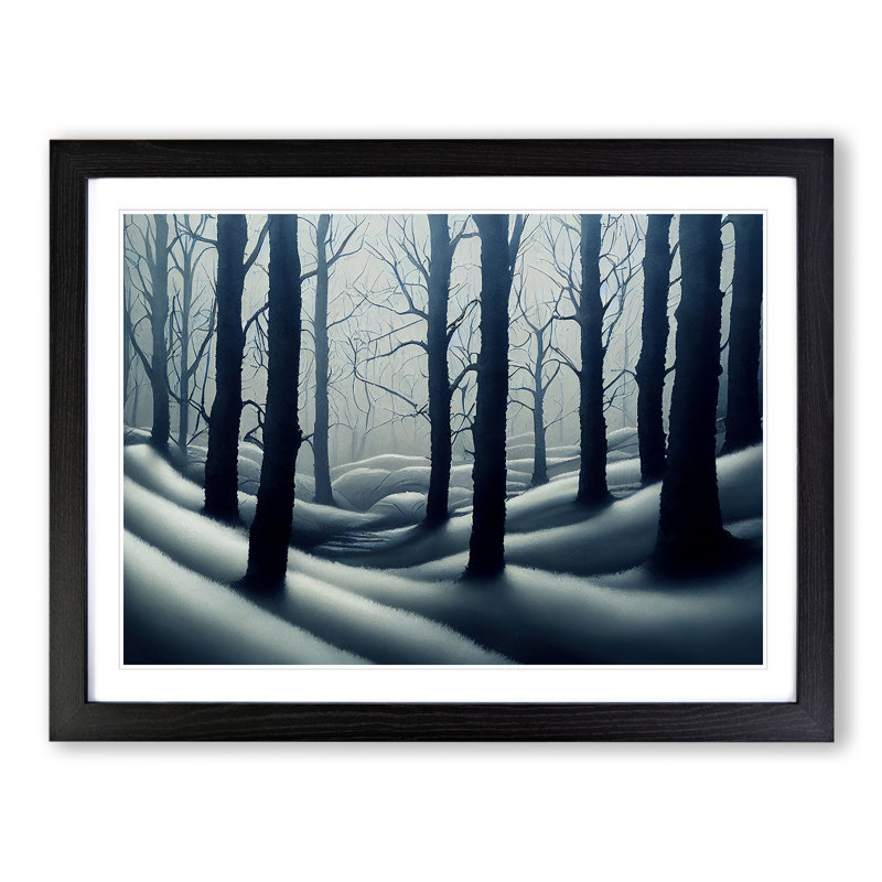 Snowy Winter Forest Vol.3 - Single Picture Frame Painting, 46cm H x 64cm W x 2cm D, Black