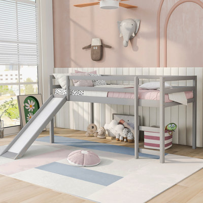 Loft Bed With Slide, Multifunctional Design, Twin (Gray)(OLD SKU: WF292715AAE)