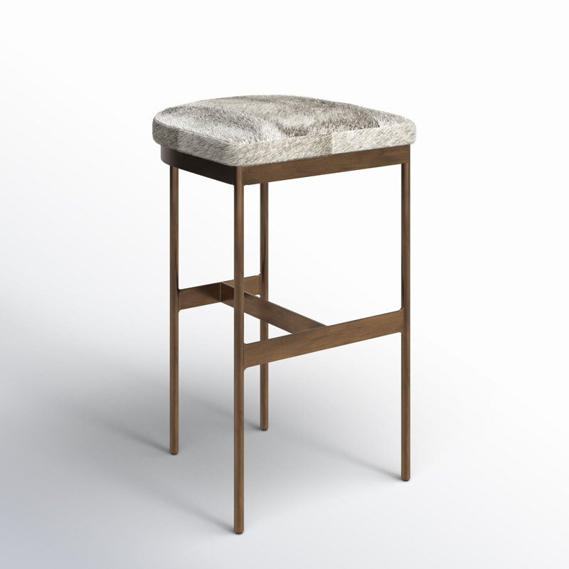 Tabouret de bar et de comptoir Adela, Tabouret (hauteur de l'assise : 28,5 po), Cuir de vache gris, Or